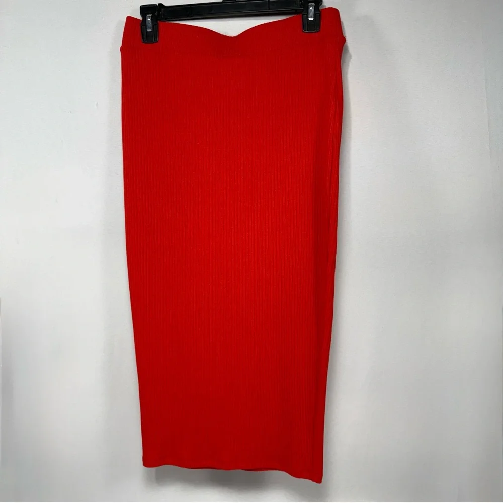 Burnt Orange Red Ribbed Knit Bar III Bodycon Midi Skirt Size M Medium - Picture 2 of 10